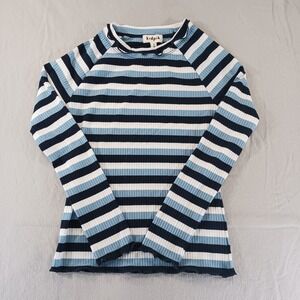 Kidpik Girls Striped Ribbed Long Sleeve Top Size S (7/8) Blue White NWT